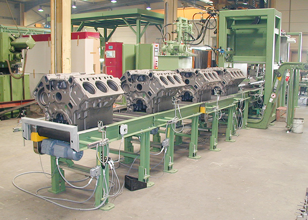 Line for testing the hardness of engine blocks